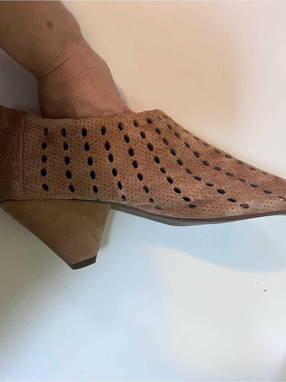 Jeffrey Campbell Ibiza Last Handmade Perforated Suede Open Toe Heeled Bootie 7.5